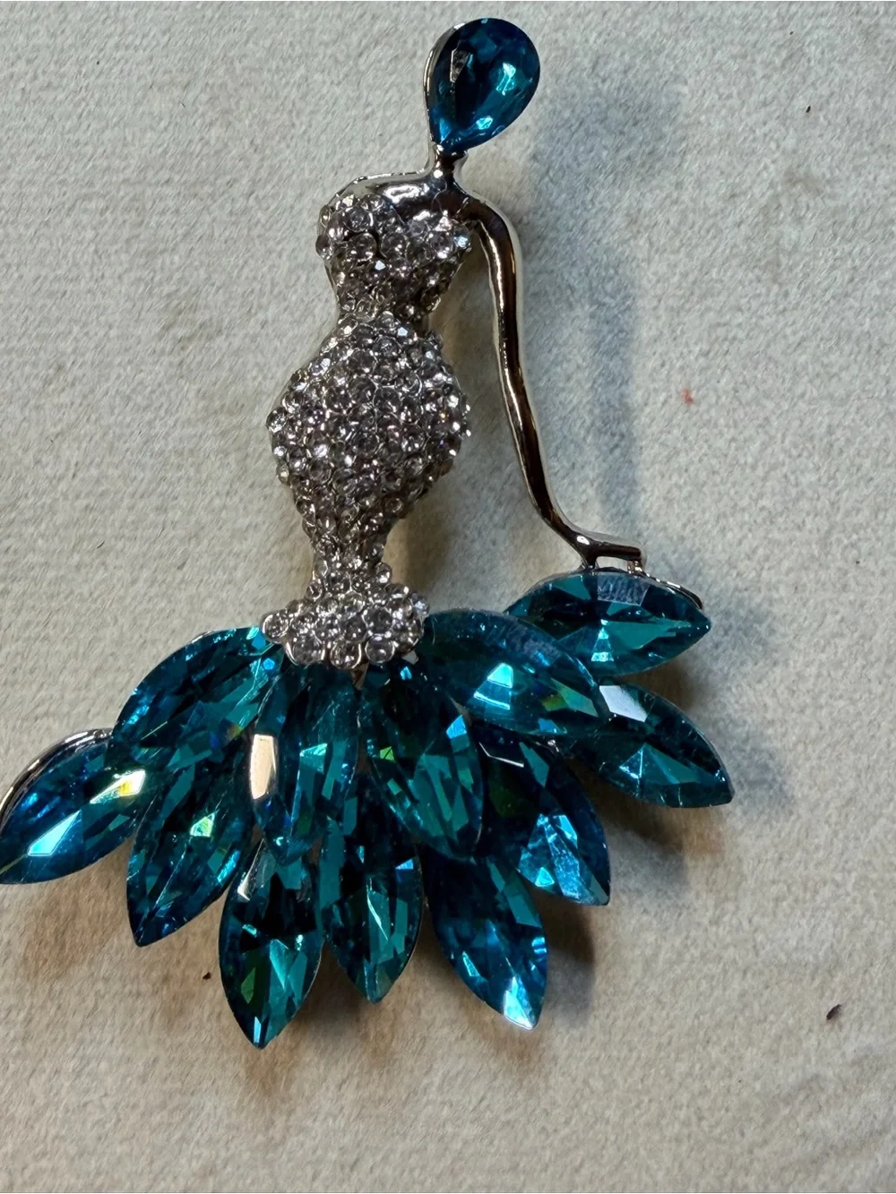 Crystal Embellished Teal Dress Brooch - Women's Jewelry